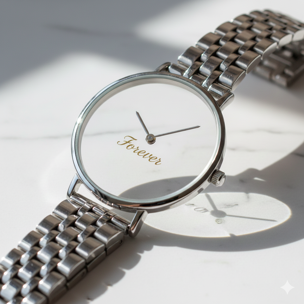 "Forever" Script Minimalist Watch (Silver)