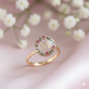 Floral Initial Circle Ring (Letter M)