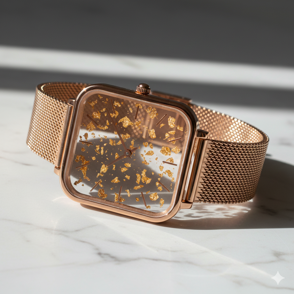 Gold Glitter Cascade Resin Watch